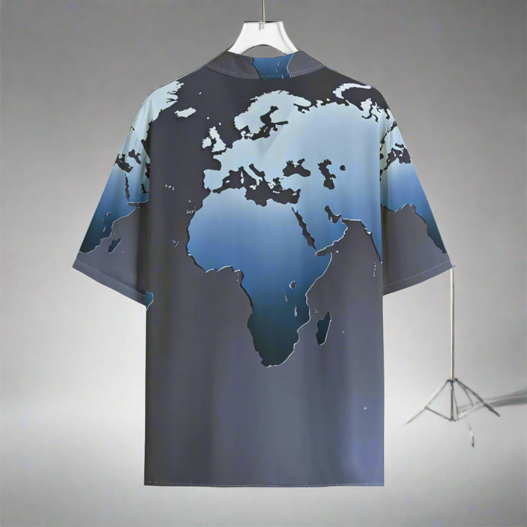 Blue Steel Maps Collection Hawaiian Shirt Rayon