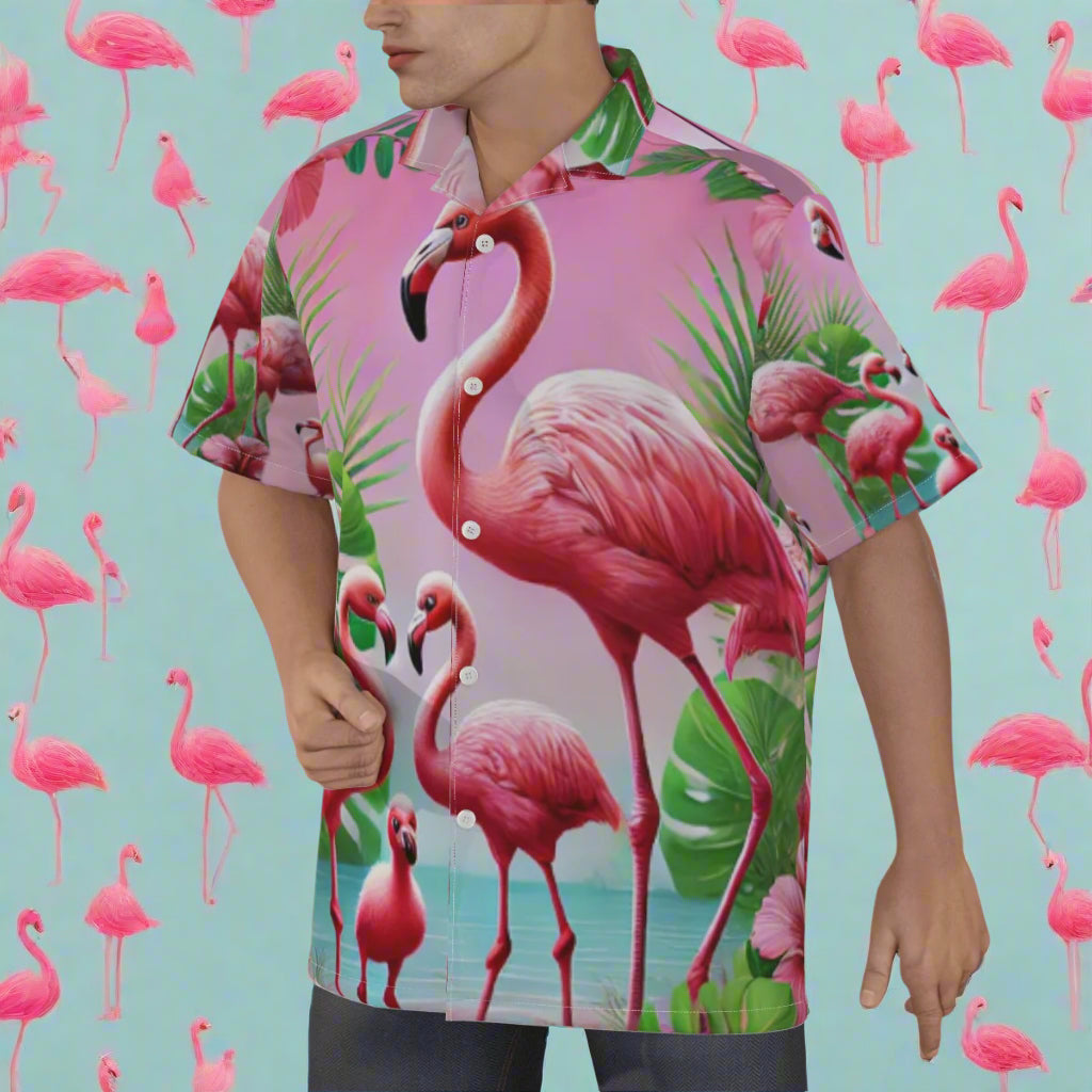 Flamingo Aloha Hawaiians Hawaiian Shirt Left Center