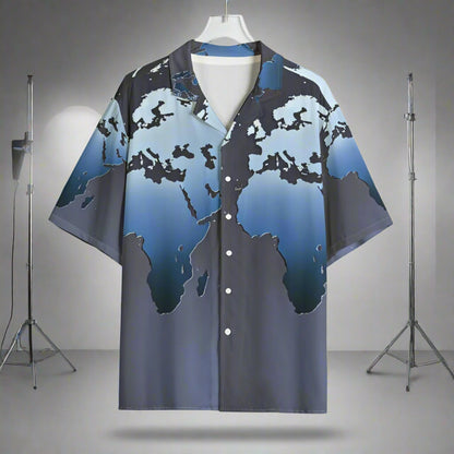 Blue Steel Maps Collection Hawaiian Shirt Rayon